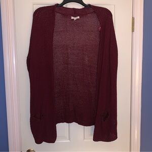 WOMENS OPEN FRONT BURGUNDY SWEATER
